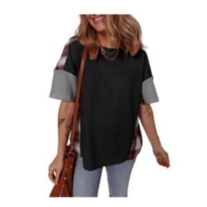 WAFFLE KNIT BLACK AND GRAY CREWNECK SHORT SLEEVE, SMALL, 5H-138T011